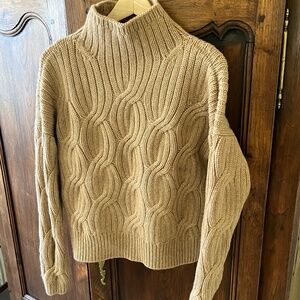 J Crew Collection 100% Cashmere Chunky Cable Knit Sweater Size Small, Camel